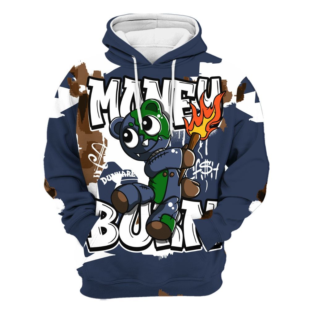 Hoodie To Match Midnight Navy 13s - Money Burn Retro All Over Print
