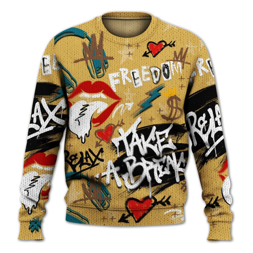Knitted Sweater To Match Retro Cacao Wow 4s - Take Break Freedom Graffiti Streetwear