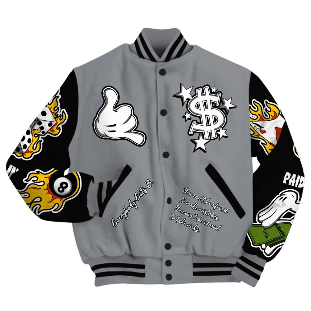 Varsity Jacket To Match Black Cement 3s - Everybody Paid In Full Graphic All Over Print