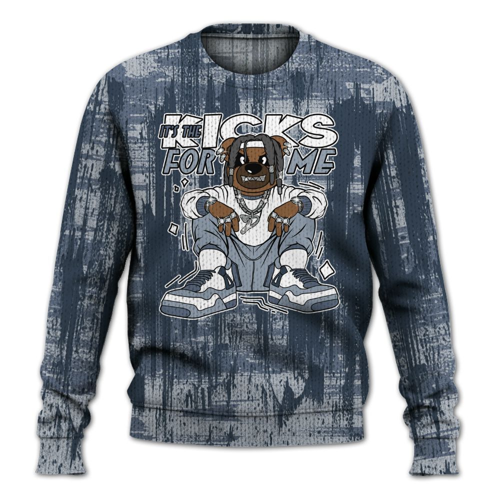 Knitted Sweater To Match Low Diffused Blue 11s - Sneakers Bear Glitch Art