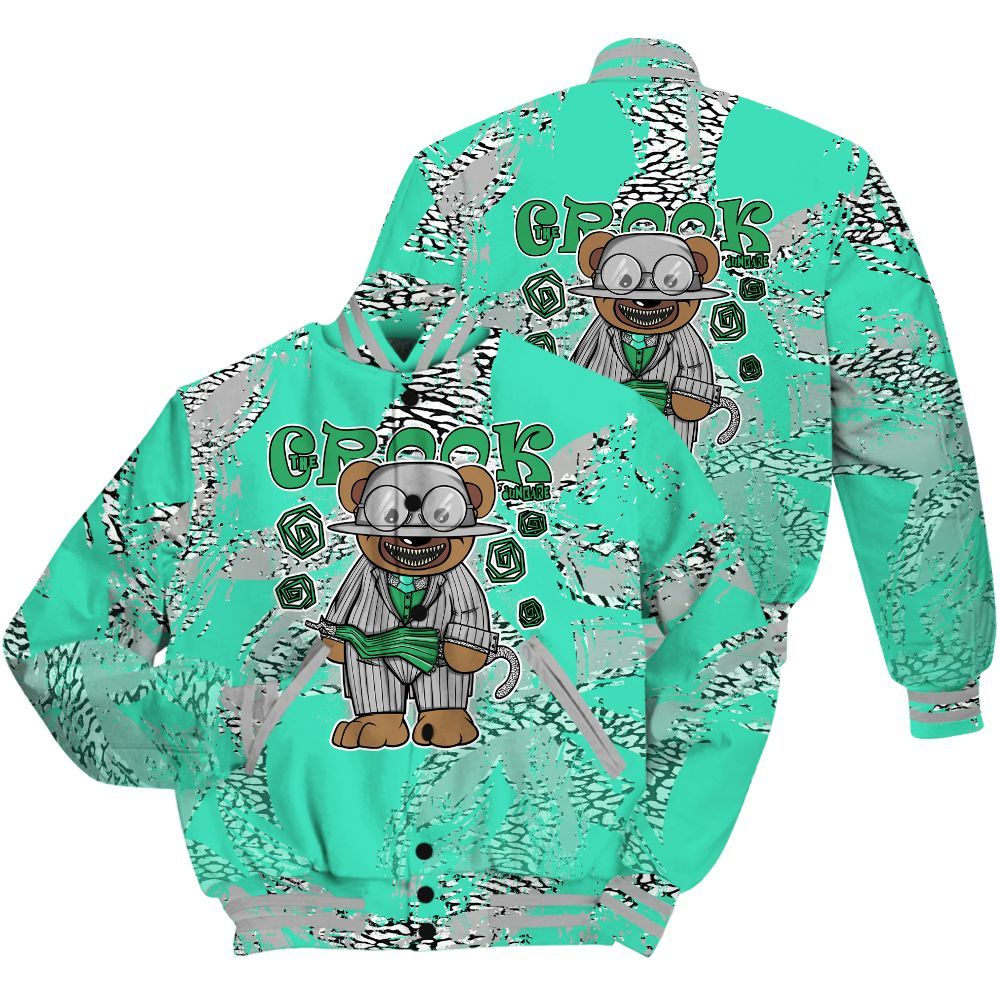 Varsity Jacket To Match Black Green Glow 3s Shirt - Swindler Bear Circle Slpash All Over Print