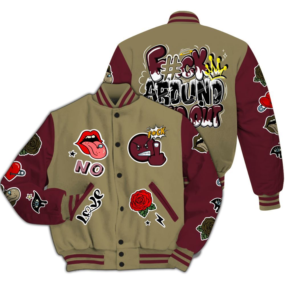 Varsity Jacket To Match Black Olive 7s - FK Around Find Out All Over Print