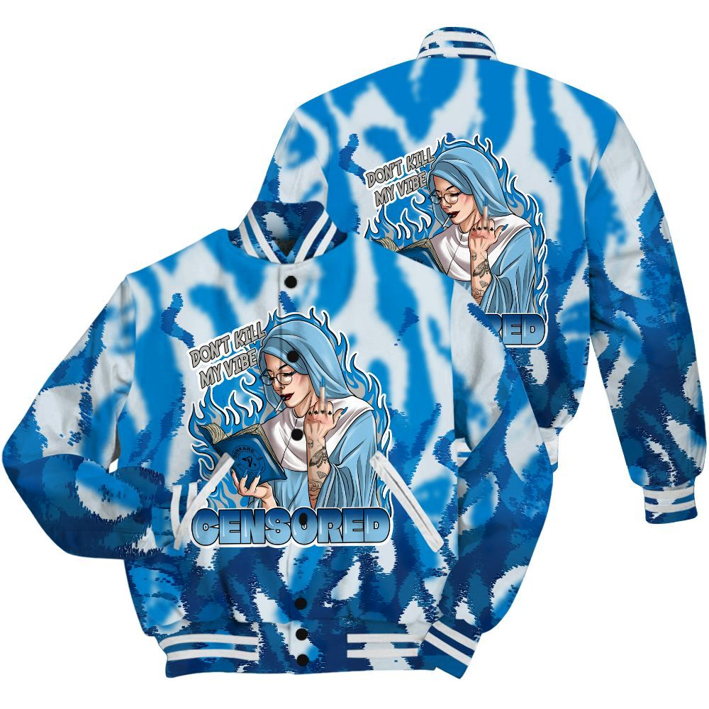 Varsity Jacket To Match Industrial Blue 4s Shirt - Censoredz Burn All Over Print