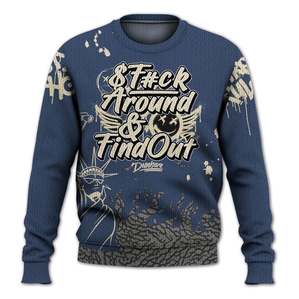 Knitted Sweater To Match Diffused Blue 3s - Graphic Fck Around Find Out