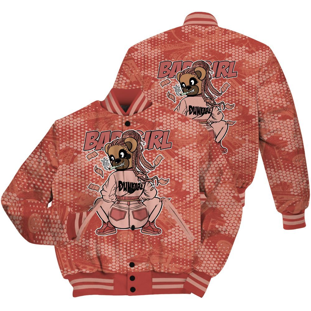 Varsity Jacket To Match Dune Red 13s Shirt - Rebellious Girl Bear Banknotes Art All Over Print
