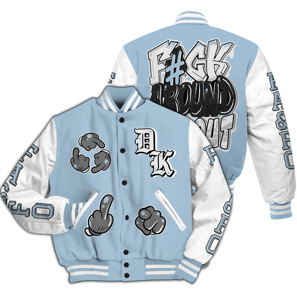 Varsity Jacket To Match Mid Ice Blue 1s - F Around Find Out Graphic All Over Print