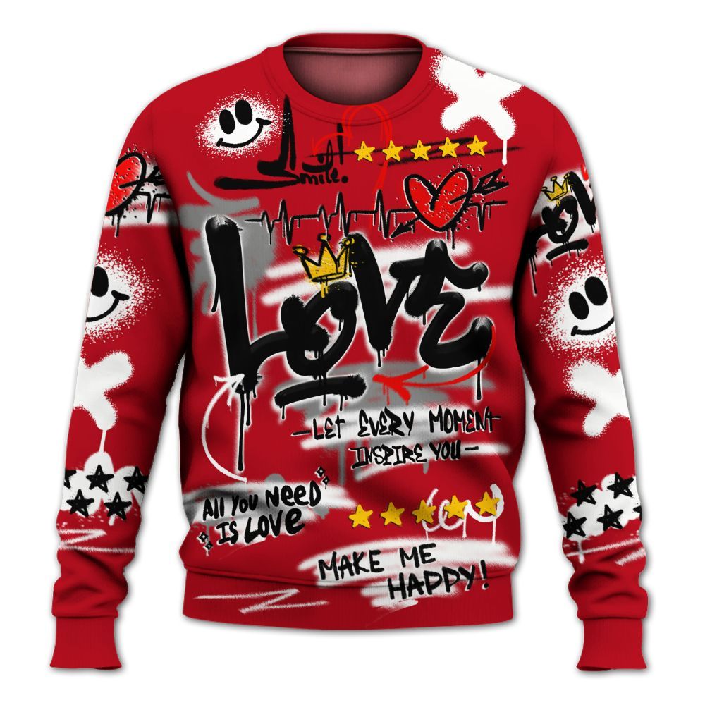 Sweatshirt To Match Bred Velvet 11s - Happy Love Beats Graffiti Streetwear All Over Print