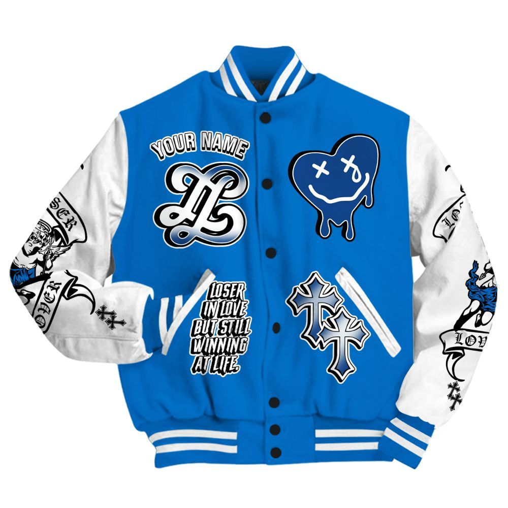 Varsity Jacket To Match Blueberry 12s - LOVER LOSER Custom Name Baseball Varsity Jacket All Over Print