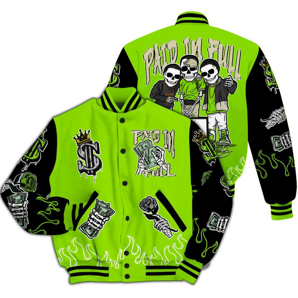 Varsity Jacket To Match Electric Green 6s - Fire Everybody Paid In All Over Print