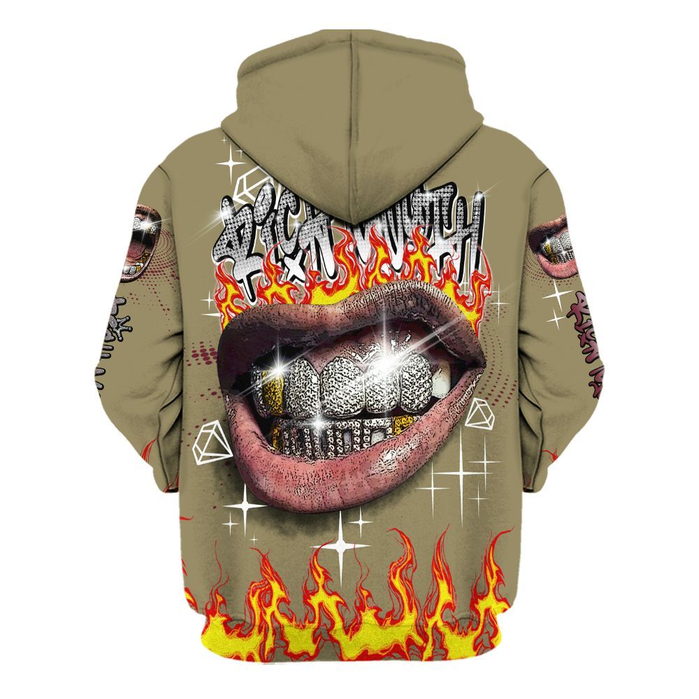 Hoodie To Match Black Olive 7s - Rich Mouth Fire Rap Retro 90s All Over Print