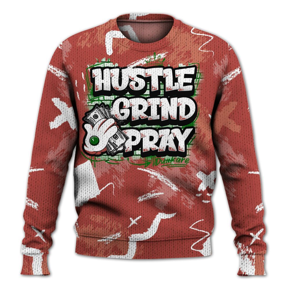 Knitted Sweater To Match Dune Red 13s - Hustle Grind Pray Retro