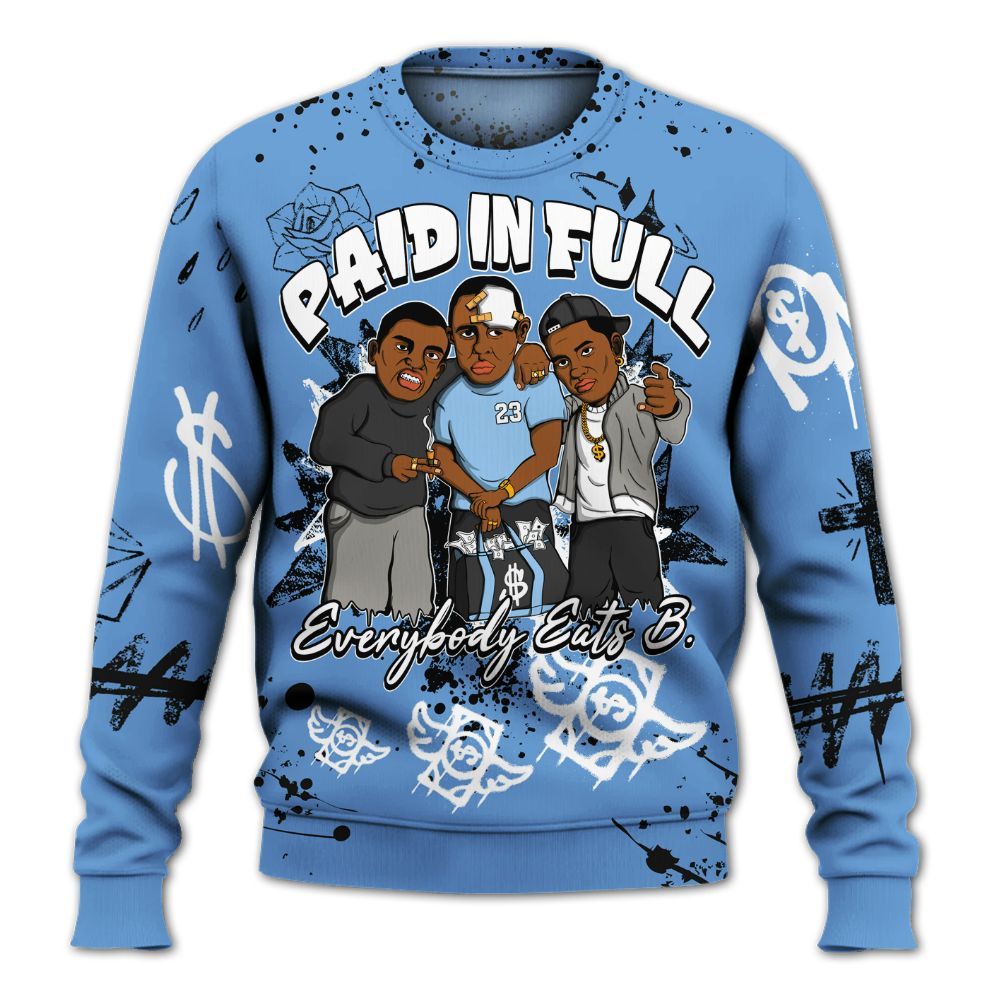 Sweatshirt To Match Black University Blue 5s - Everybody Paid In Full Crayon All Over Print
