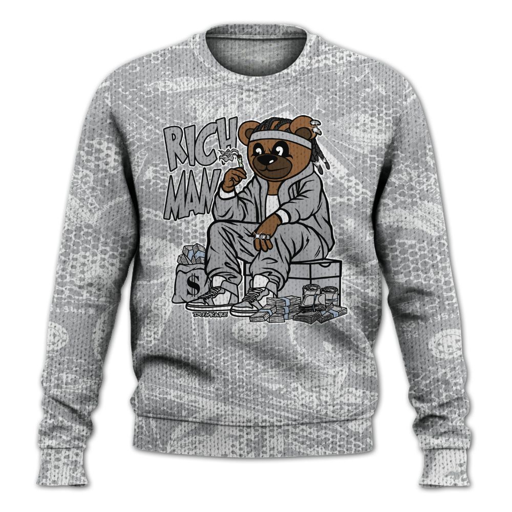 Knitted Sweater To Match Low OG Wolf Grey 1s - Rich Man Bear Banknotes Art