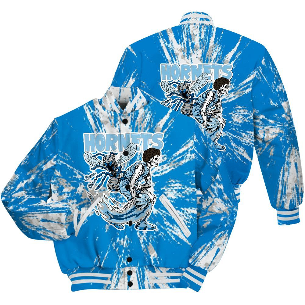 Varsity Jacket To Match Industrial Blue 4s Shirt - Hornets Skeleton Luxury All Over Print