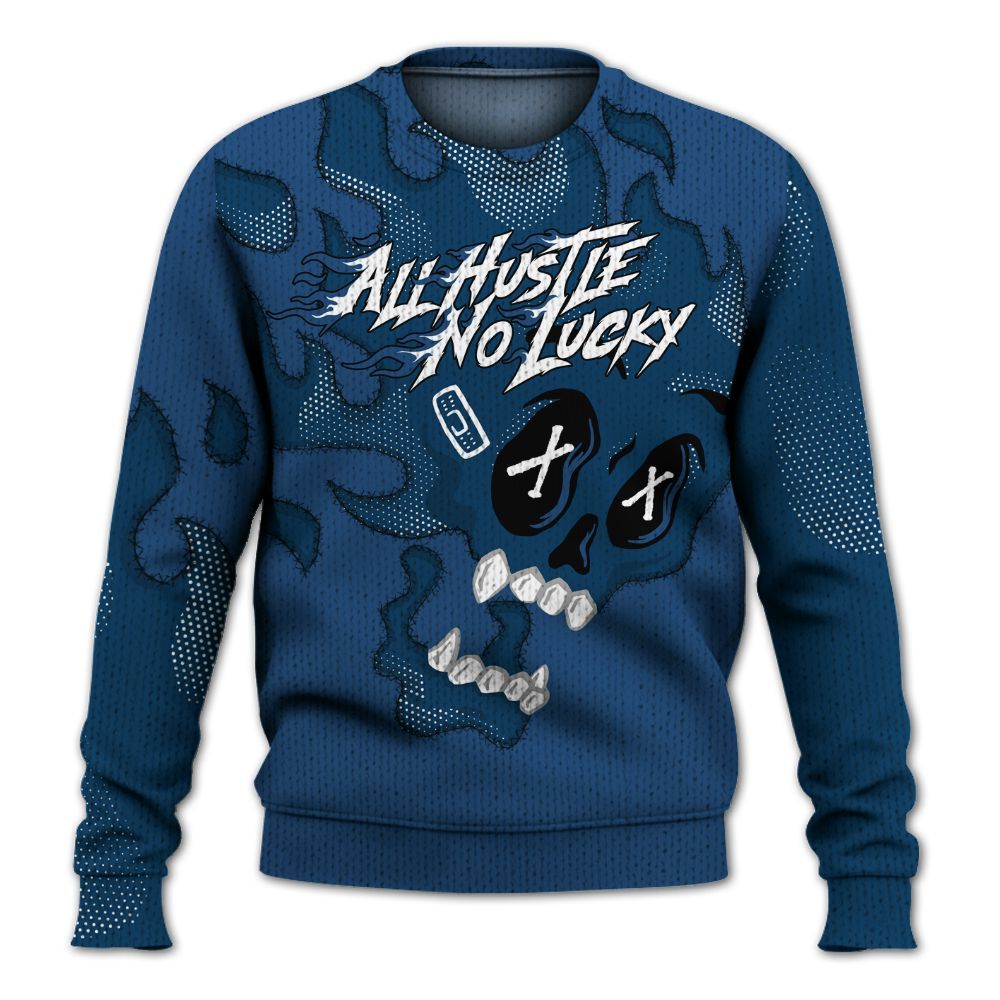 Knitted Sweater To Match High OG Midnight Navy 1s - All Hustle No Lucky Skull