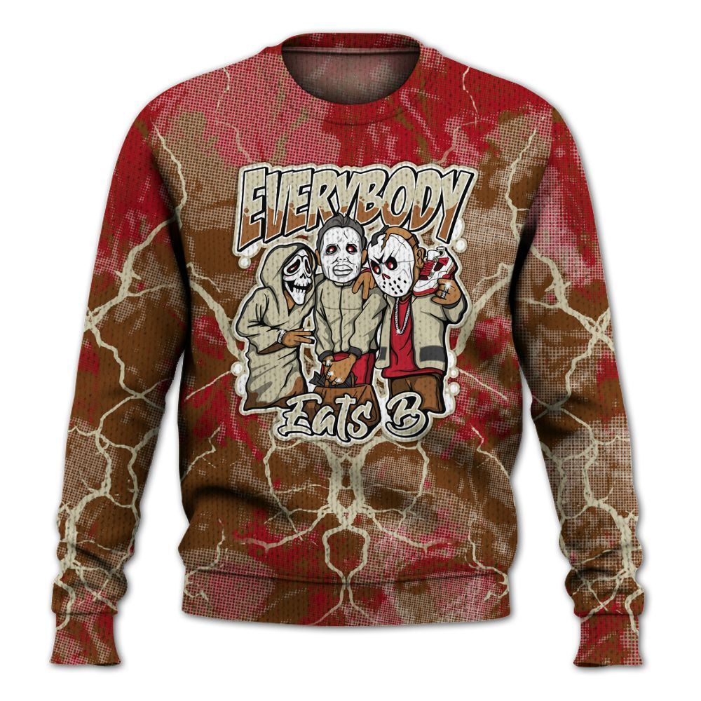 Knitted Sweater To Match Archaeo Brown 5s - Everybody Eatin B Graphic Halloween