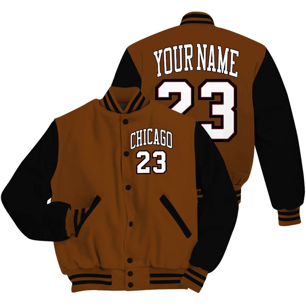 Varsity Jacket To Match Archaeo Brown 5s - Custom Name Chicago 23 All Over Print