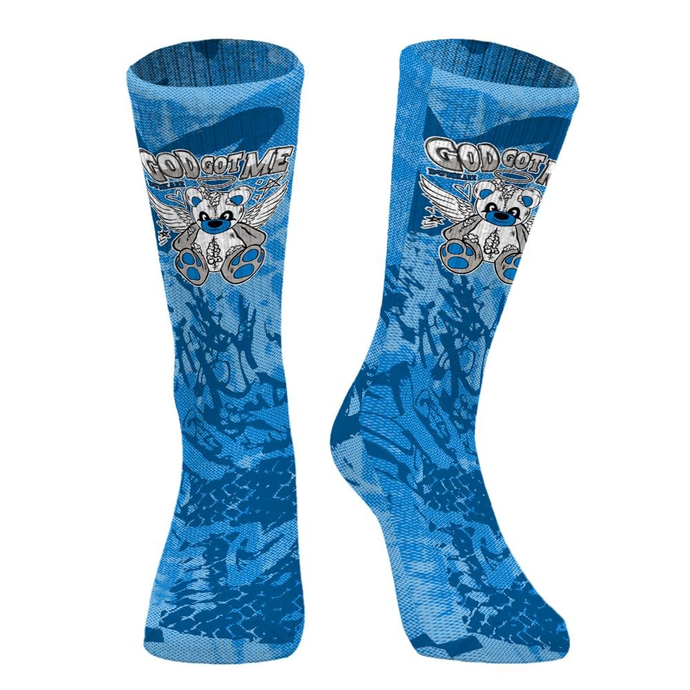 Sock To Match Military Blue 4s - Gods Guides Me Bear Heart Grunge