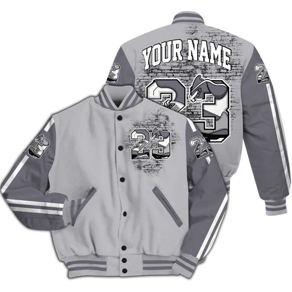 Varsity Jacket To Match Low Cement Grey 11s - Custom Name Number 23 5s All Over Print