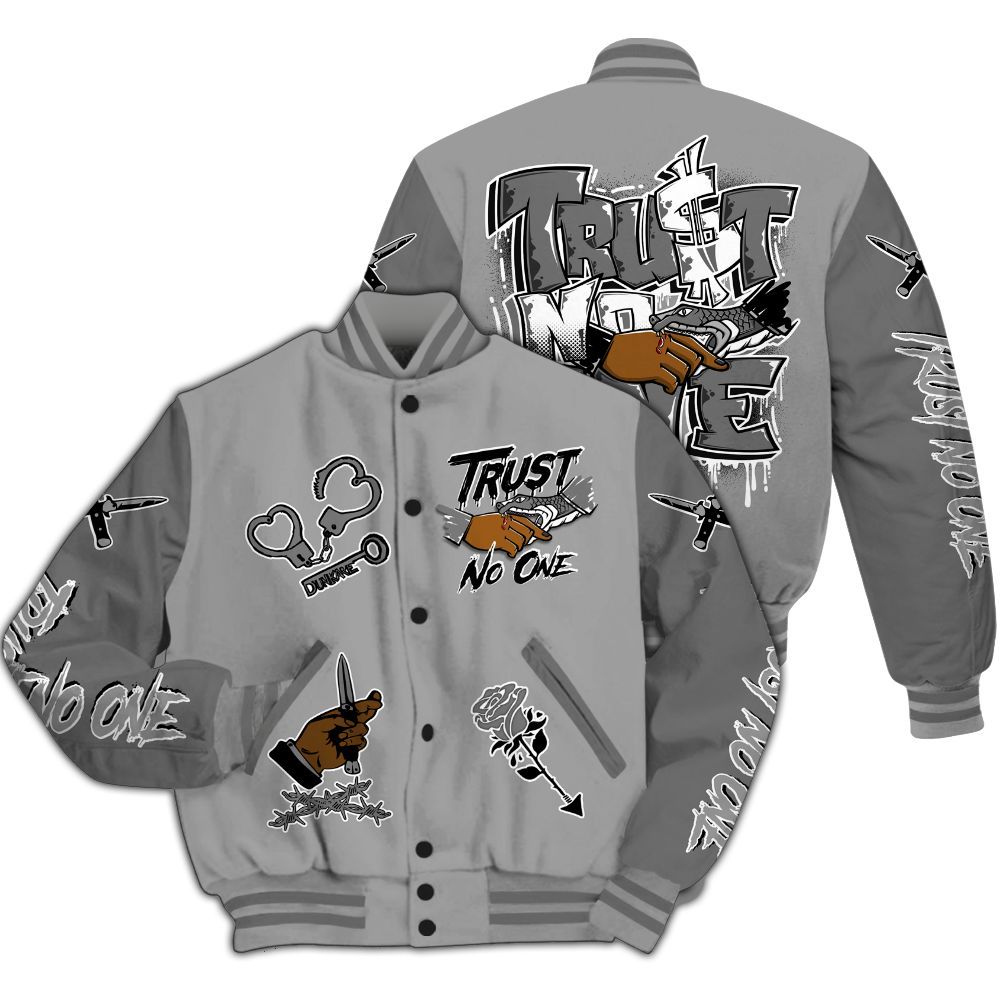 Varsity Jacket To Match Black Wolf Grey 12s - Trust No One Dripping All Over Print