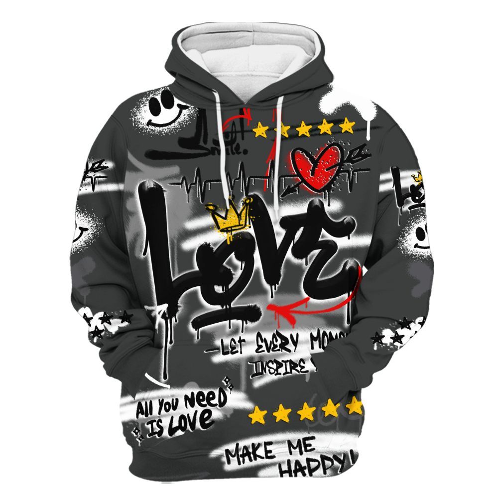 Hoodie To Match White Thunder 4s - Happy Love Beats Graffiti Streetwear All Over Print