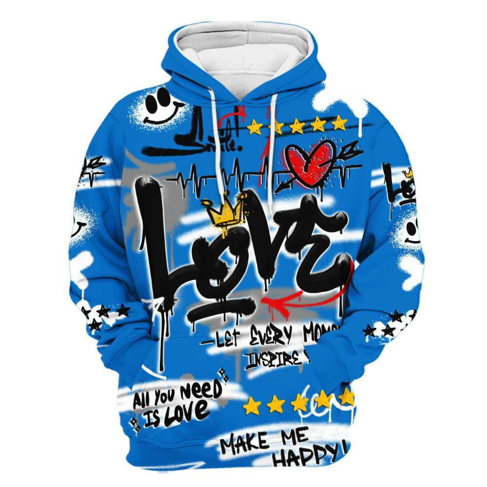 Hoodie To Match Low Game Royal 1s - Happy Love Beats Graffiti Streetwear All Over Print