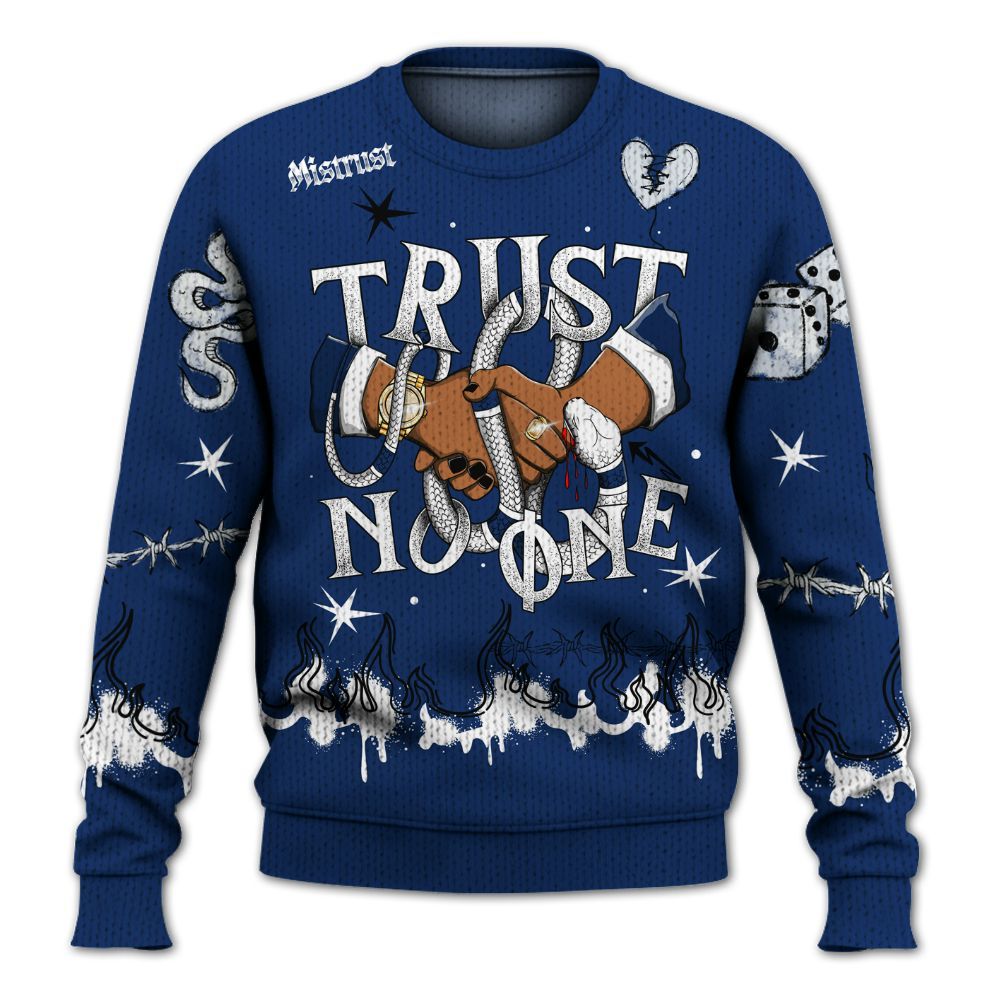 Knitted Sweater To Match High OG Deep Royal Blue 1s - Trust No One Snake-Bite Doodle Crayon