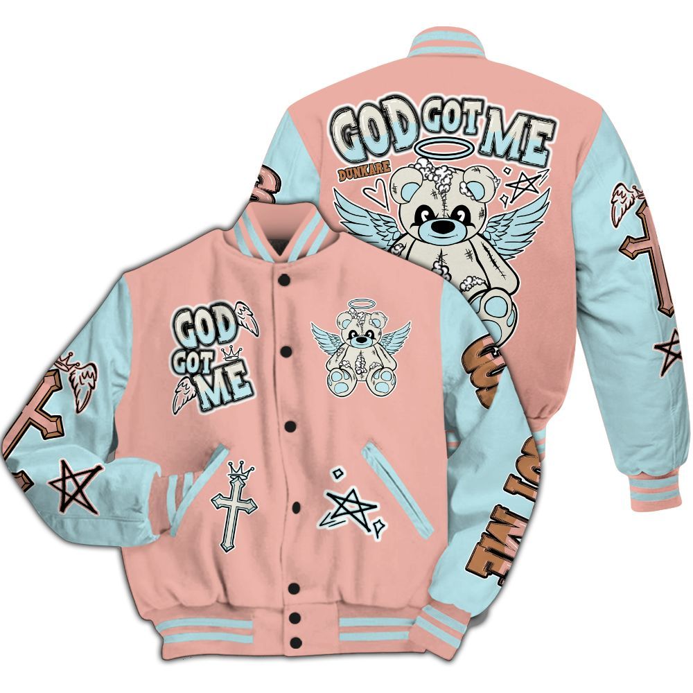 Varsity Jacket To Match Dunk Low Glacier Arctic - Gods Guides Me Bear All Over Print