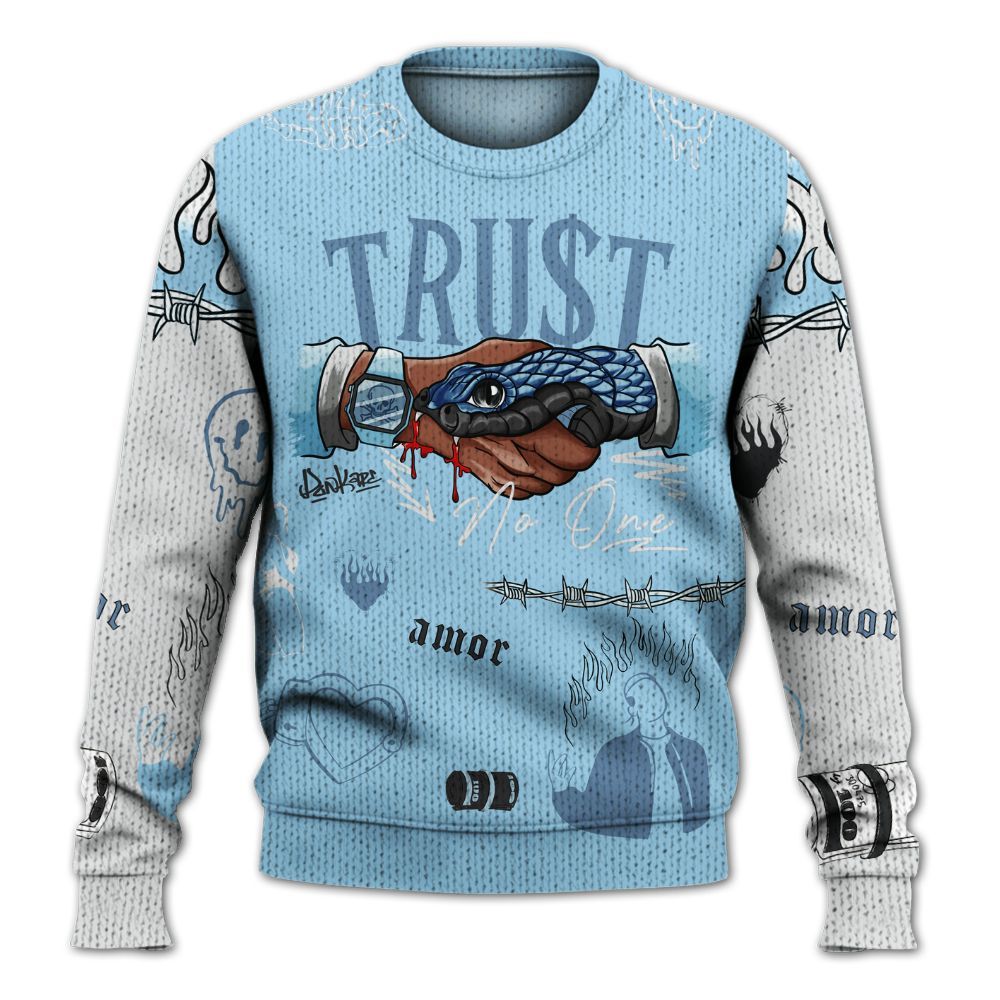 Knitted Sweater To Match Legend Blue 11s - Snake Trust No One