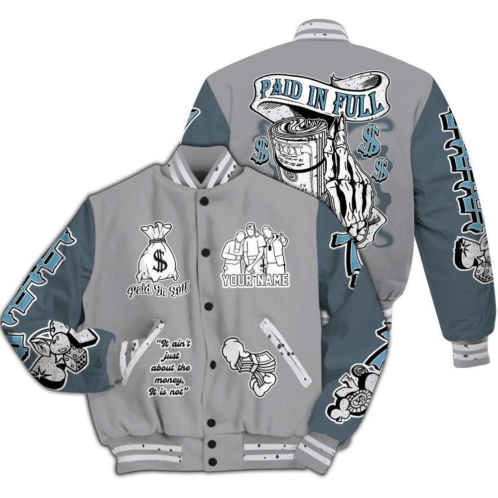 Varsity Jacket To Match Retro Light Graphite Wolf Grey 5s - Paid In Full Baseball Varsity Jacket Custom Name All Over Print