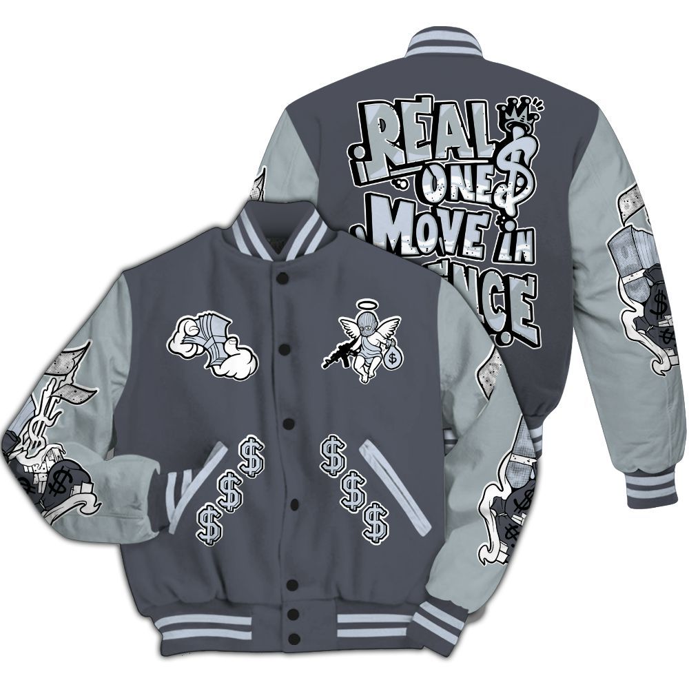 Varsity Jacket To Match Retro Wolf Grey 5s - Ones Move In Silence Graphic All Over Print