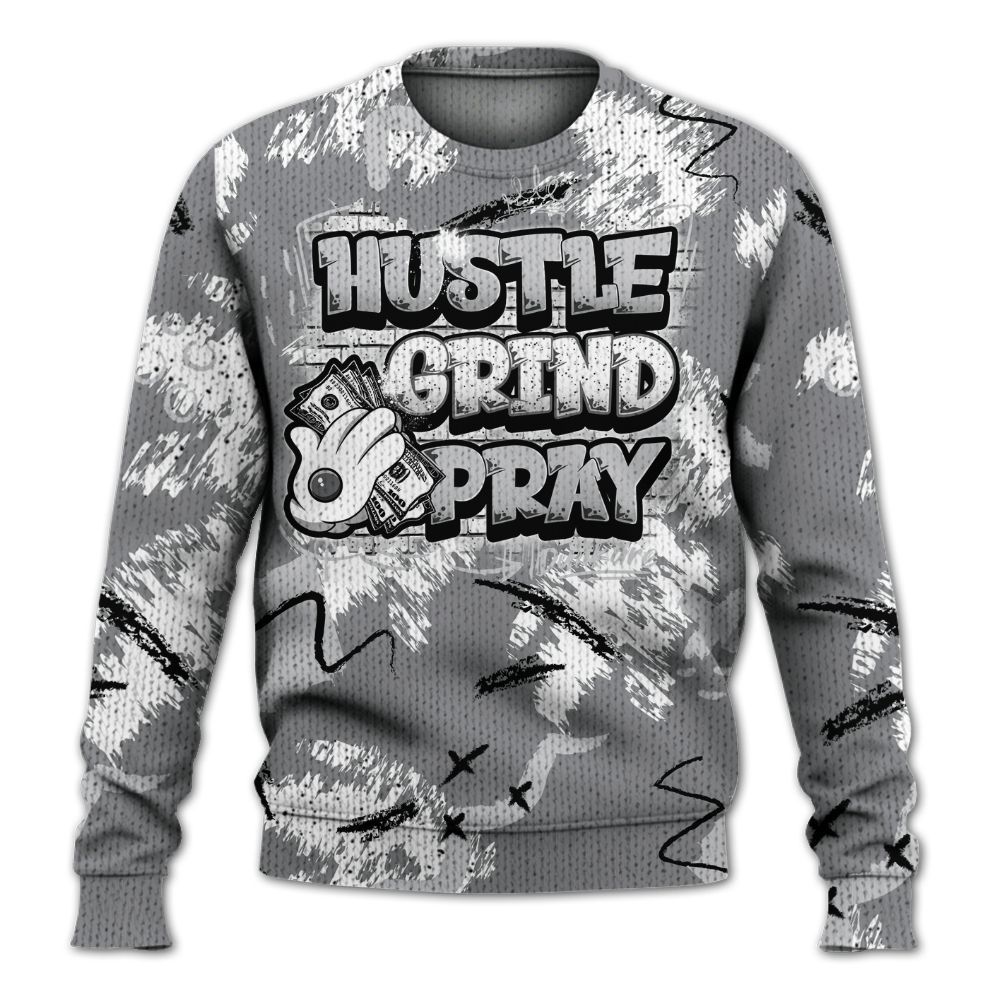 Sweater To Match Retro Wolf Grey 5s - Hustle Grind Pray Graphic Street Style Graphic