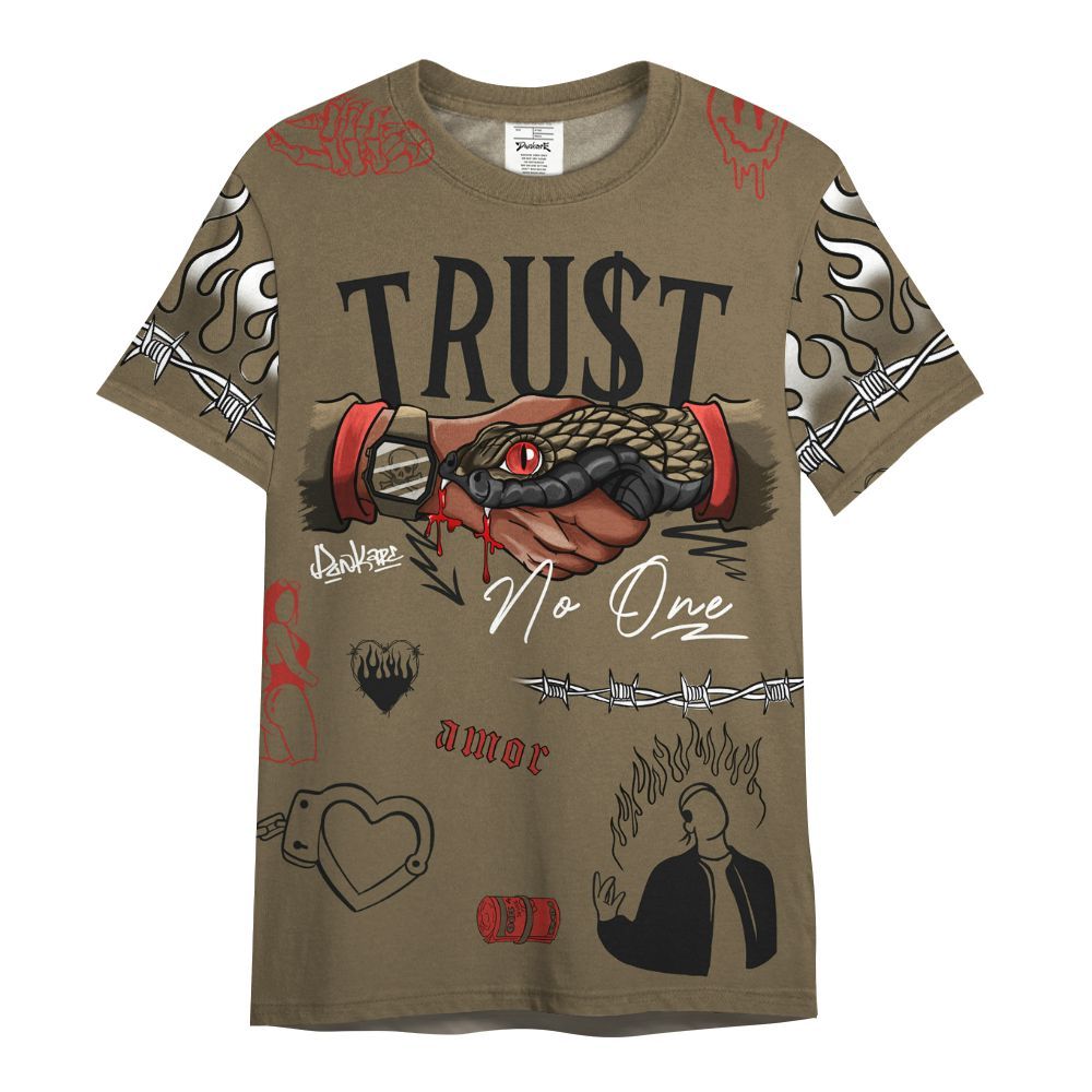 Shirt To Match Olive 9s - Snake Trust No One All Over Print