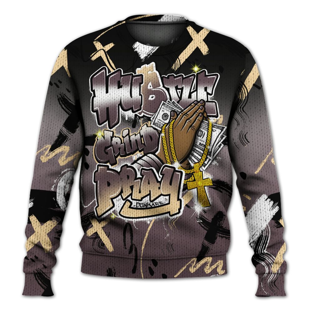 Knitted Sweater To Match AMM Black 3s - Money Hustle Grind Pray