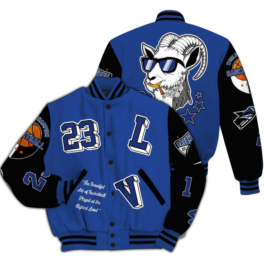 Varsity Jacket To Match Retro Hyper Royal 13s - The GOAT Got Em Streetwear All Over Print