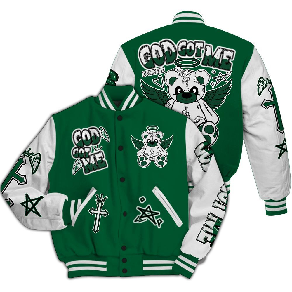 Varsity Jacket To Match High Gorge Green 1s - Gods Guides Me Bear All Over Print