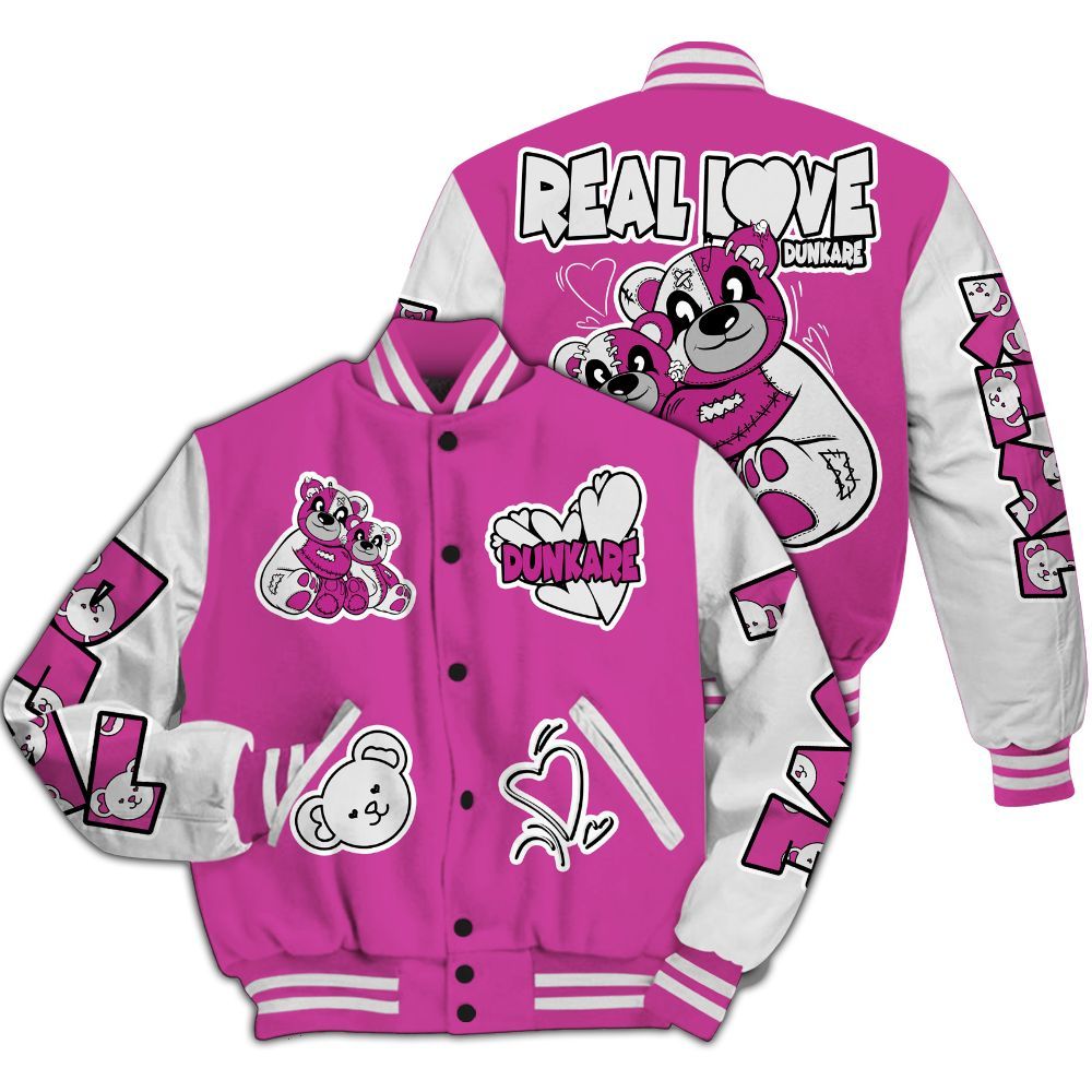 Varsity Jacket To Match Dunk Low Active Fuchsia - Sincere Fondness Bear All Over Print