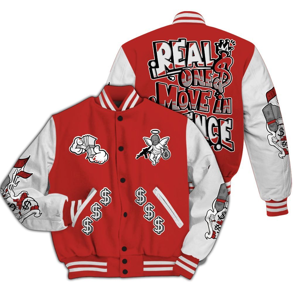 Varsity Jacket To Match Bred Reimagined 4s - Ones Move In Silence Graphic All Over Print