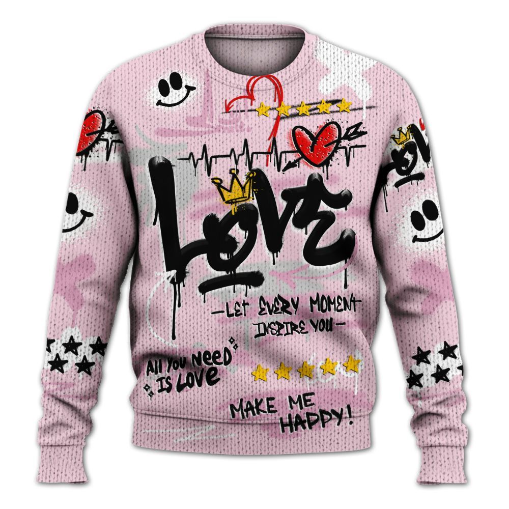 Knitted Sweater To Match Orchid 4s - Happy Love Beats Graffiti Streetwear