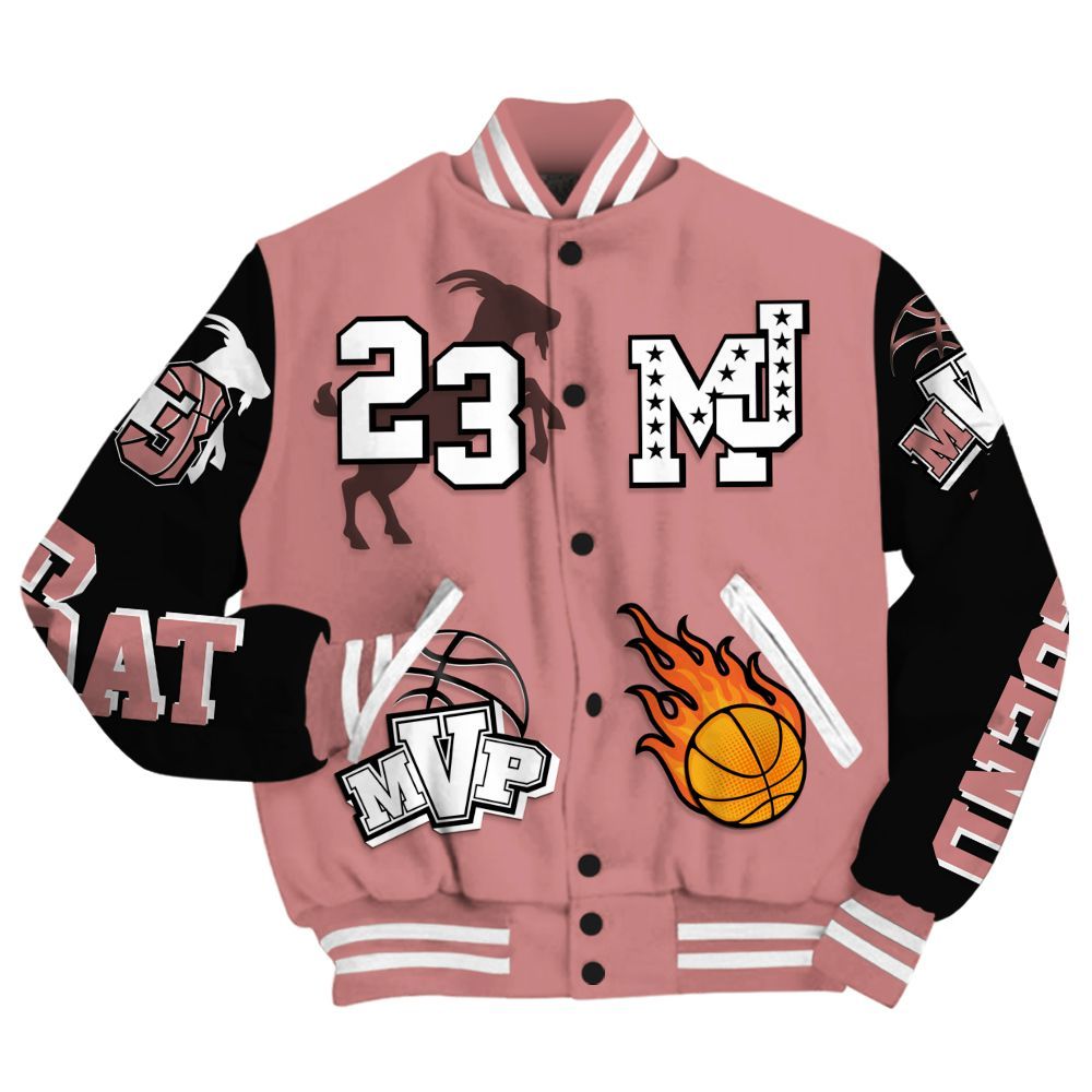 Varsity Jacket To Match Low OG Rust Pink 1s - 23 Goat MVP Basketball All Over Print