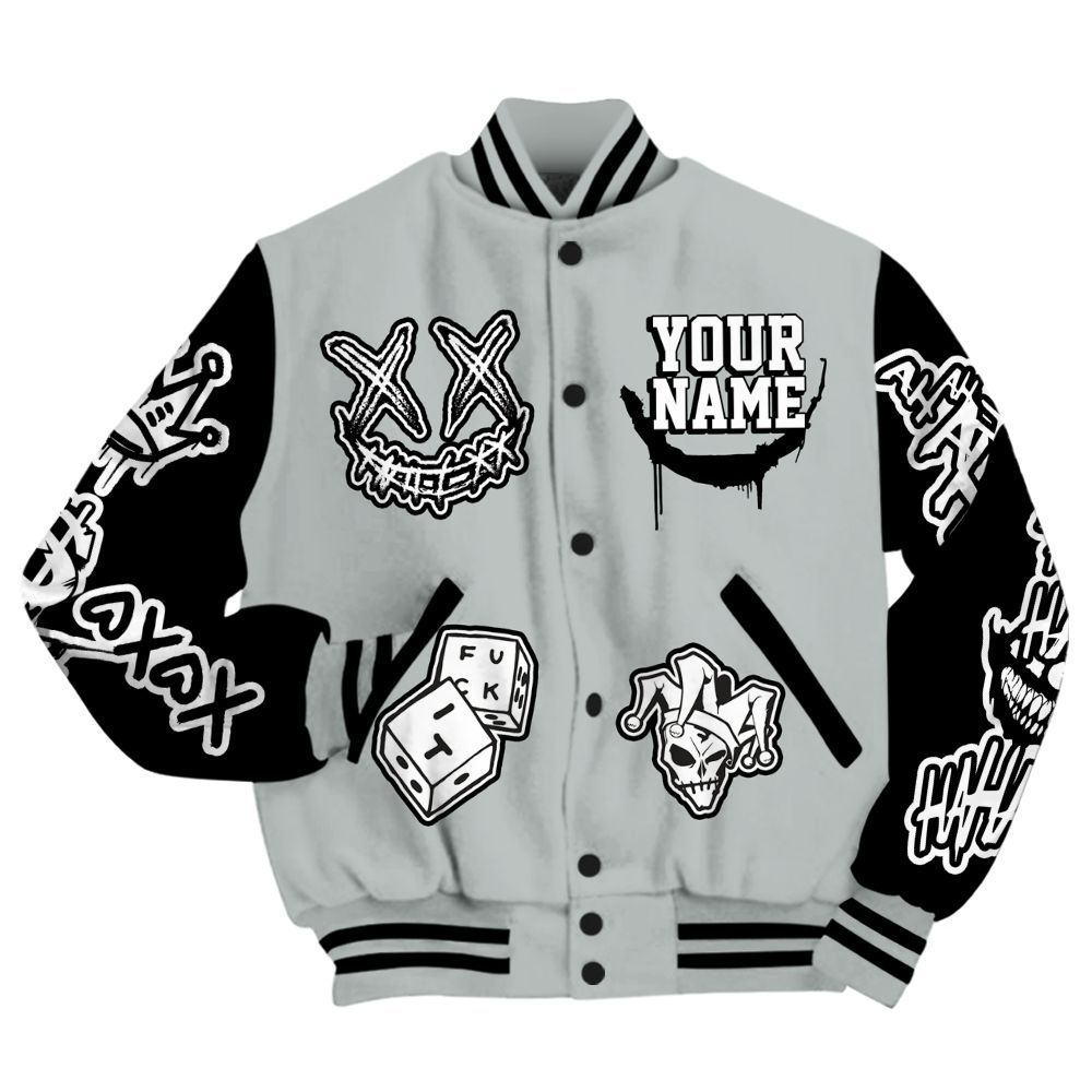 Varsity Jacket To Match Black Wolf Grey 12s - Clown Scary Sneakers Graphic Custom Name All Over Print
