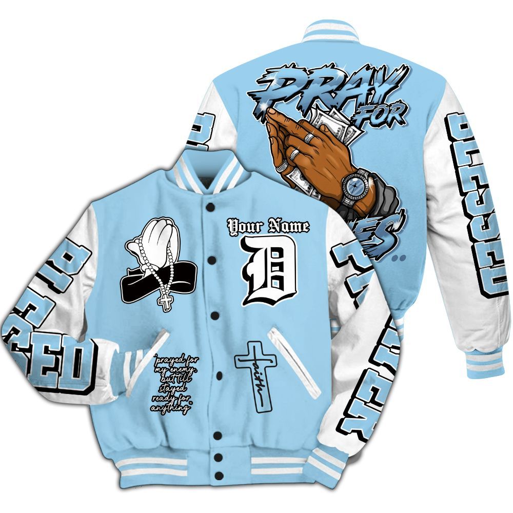 Varsity Jacket To Match Legend Blue 11s - Prayed For Enemies Graphic Custom Name All Over Print