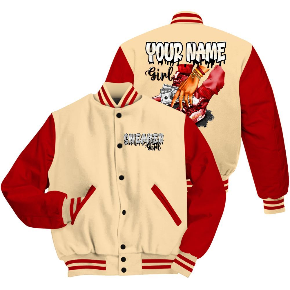 Varsity Jacket To Match Dunk Low Strawberry Waffle - Custom Name Sneaker Girl Money All Over Print