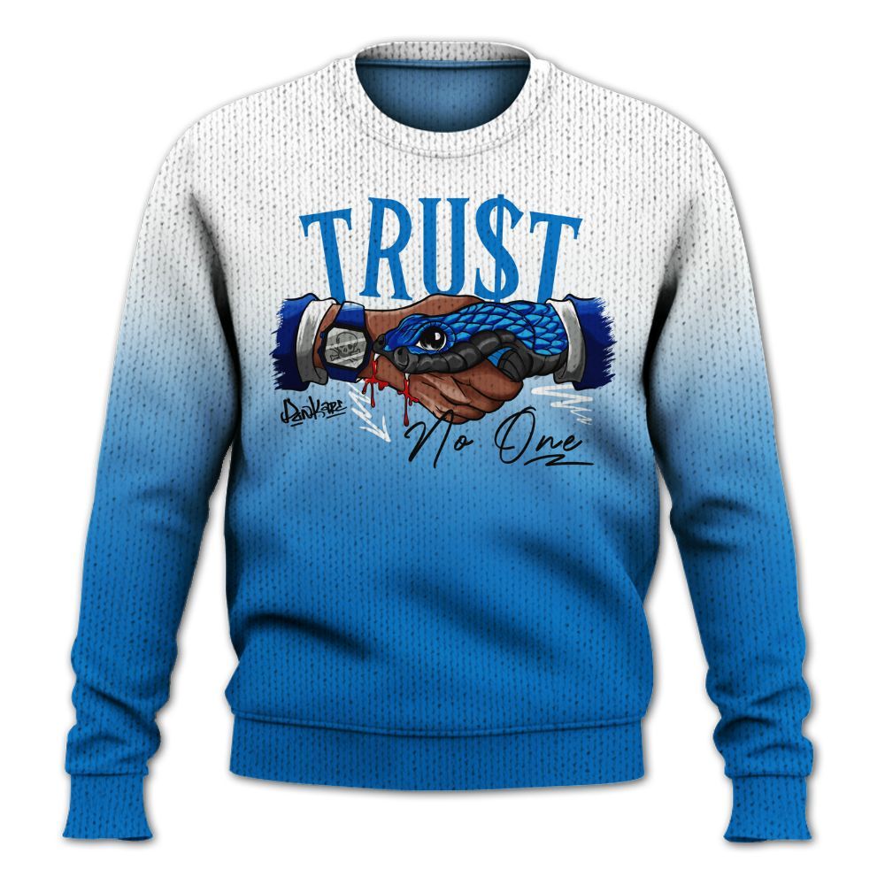 Knitted Sweater To Match Blueberry 12s - Trust No One Drip Graphic