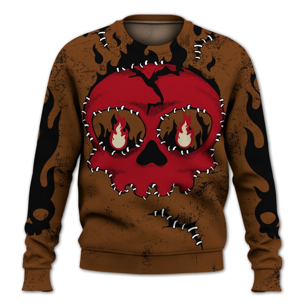 Sweatshirt To Match Archaeo Brown 5s - Cracked Skull Stitches All Over Print