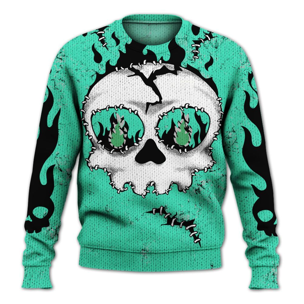 Knitted Sweater To Match Black Green Glow 3s - Cracked Skull Stitches Green Glow 3s