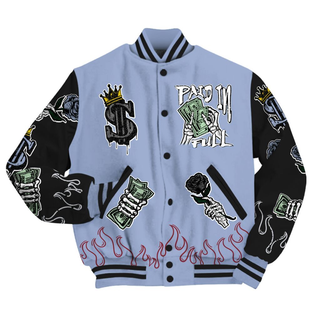Varsity Jacket To Match Black Metallic 5s - Fire Everybody Paid In All Over Print