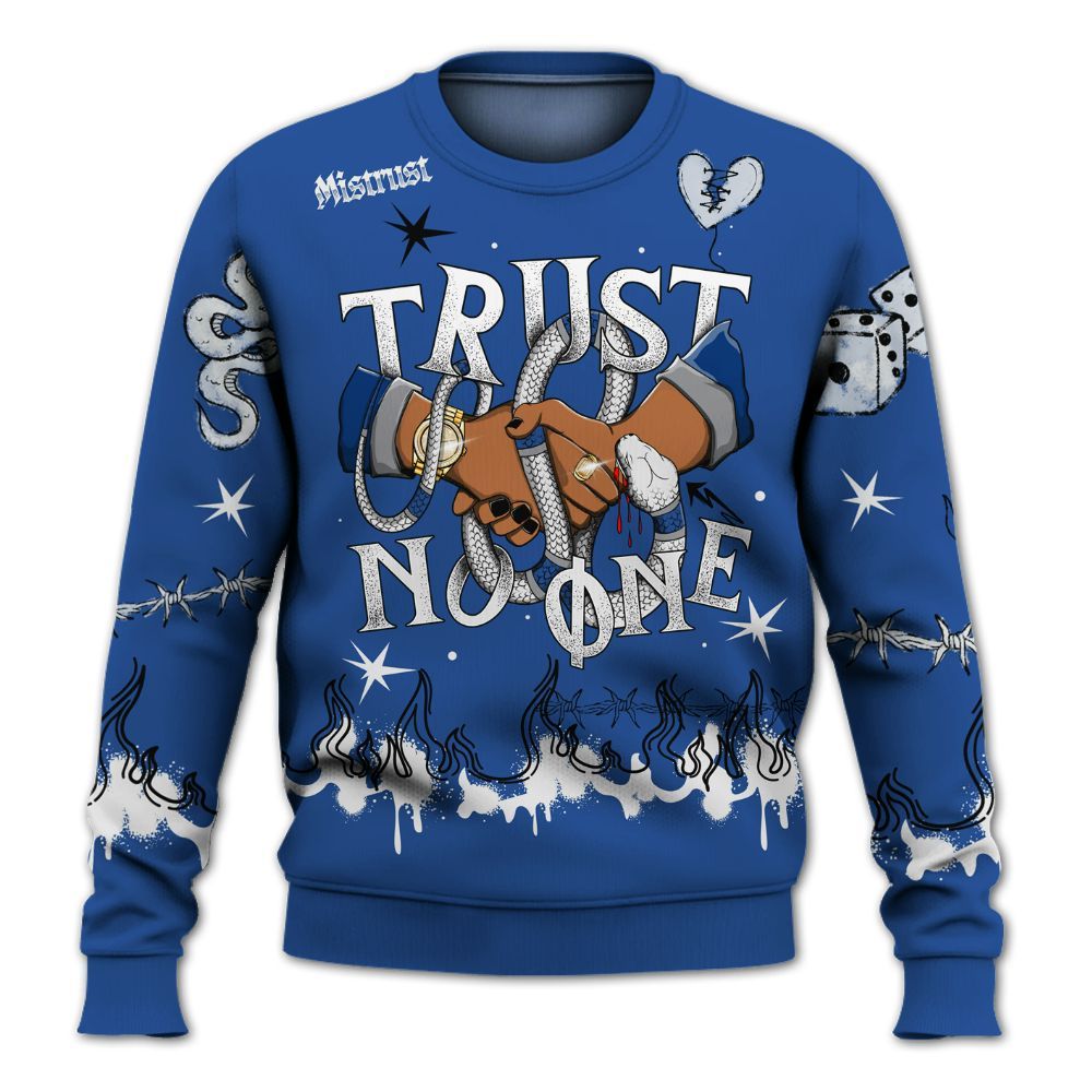 Sweatshirt To Match High OG True Blue 1s - Trust No One Snake-Bite Doodle Crayon All Over Print