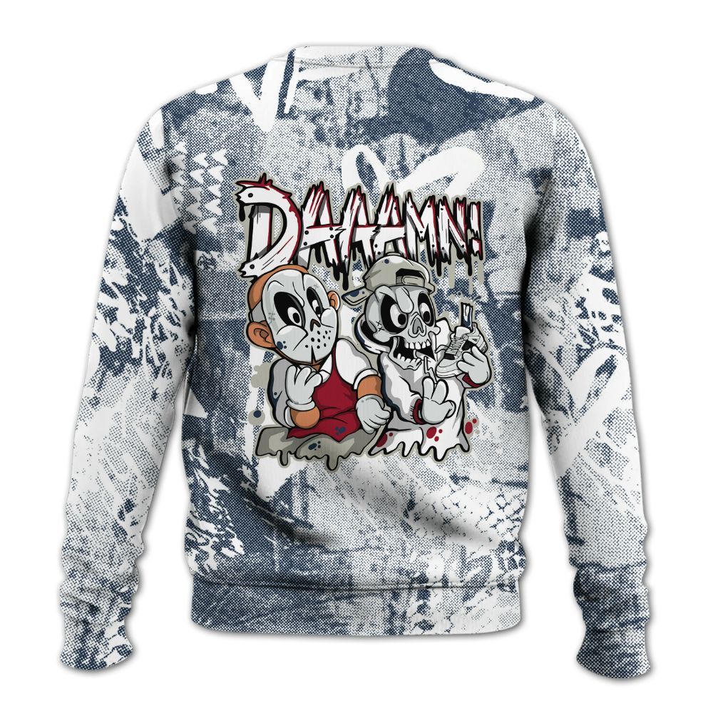 Sweatshirt To Match Navy Blue 2024 6s - Damn Shoe Graphic Heart Grunge All Over Print