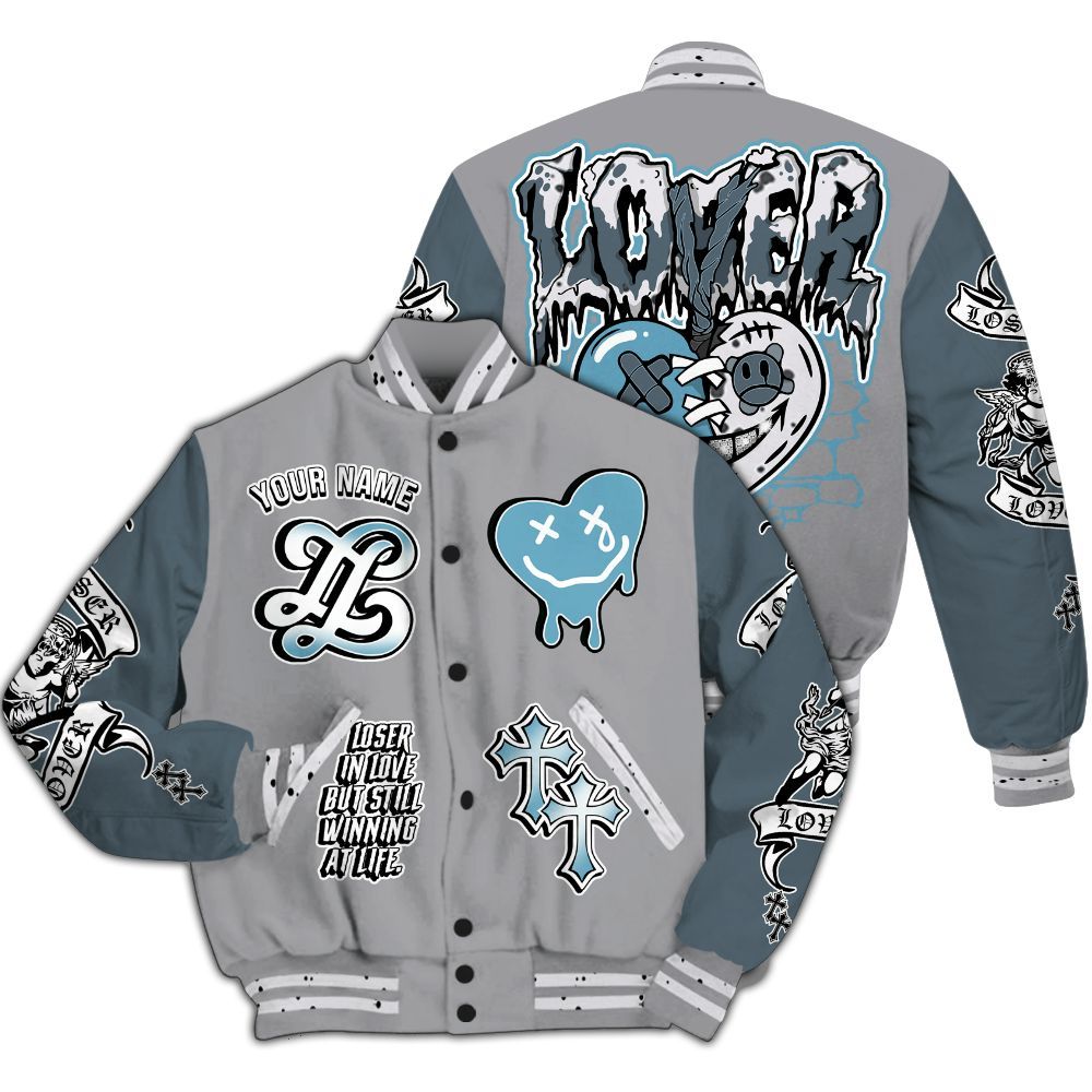 Varsity Jacket To Match Retro Light Graphite Wolf Grey 5s - Loser Lover All Over Print